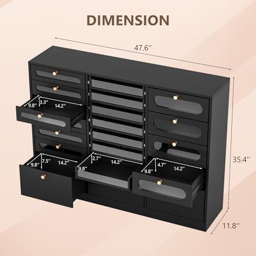 OmySalon Nail Polish Organizer Cabinet with Drawers, 47.2" L Large Nail Salon Storage for Polish & Powder, 7 Clear & 10 Visual Drawers, Wooden Beauty Salon Furniture (Black) - Image 3