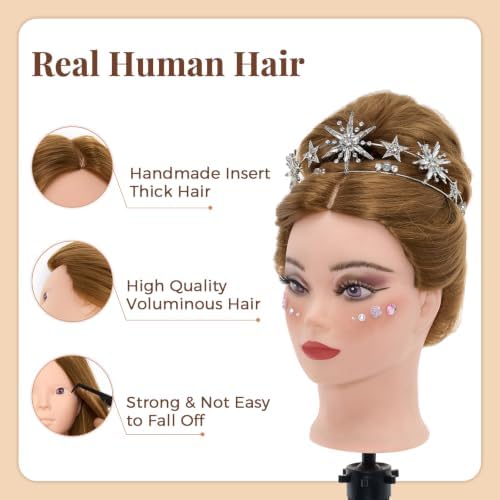 Mannequin Head with 80% Real Human hair- 28" Hair Mannequin Heads for Make up, Braiding Hairdressing Doll Head for Styling with Table Clamp + DIY Hair Styling Set - Image 4