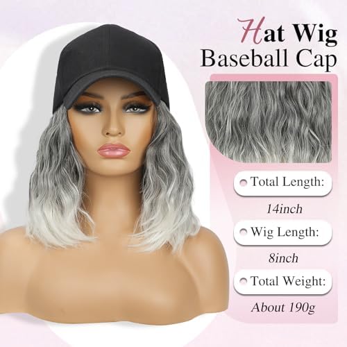 HANYUDIE Hat Wig for Women Wig Cap with Curly Hair Extensions Hat with Hair Wave Adjustable Baseball Cap Wigs - Image 2
