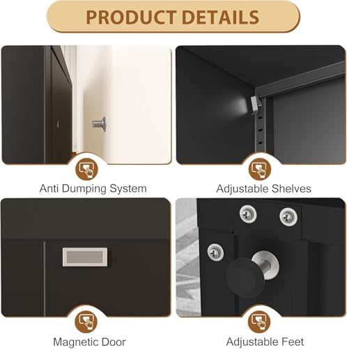 Tall Metal Narrow Bathroom Storage Cabinet 67" H, Tall Black Pantry Cabinets with 4 Adjustable Shelves and 2 Doors for Kitchen, Home Office, Living Room, Dining Room(20 inches Wide) - Image 5