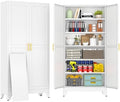 75" White Tall Metal Storage Cabinet with 2 Doors and 5 Adjustable Shelves,Steel Garage Tool Cabinet, File Cabinet,Kitchen Pantry Cabinet for Home,Office,Garage,School,Warehouse by BAOLIWO