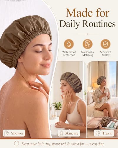 Edoneery Shower Caps for Women Reusable Waterproof, Shower Hair Cap - Image 4