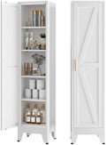 COFaR Tall Bathroom Storage Cabinet, Metal Farmhouse Narrow Slim Cabinet with Adjustable Shelves Barn Door for Bathrooms, Kitchens, Entrances Living Room (White) by COFAR
