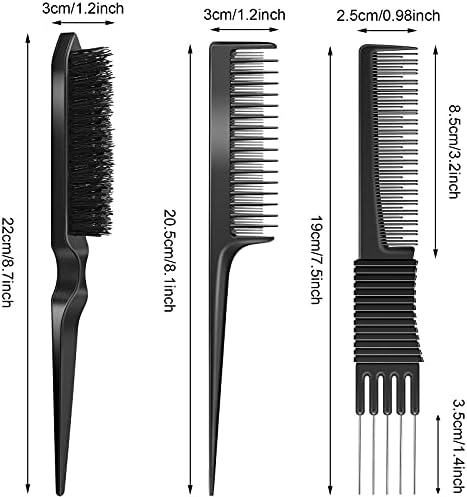 Patelai 3 Pcs Teasing Comb Set Edge Brush Rat Tail Pick for Hair,Black - Image 2