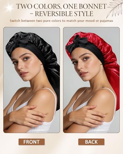 AWAYTR Long Satin Bonnet for Sleeping, Women Two-Tone Reversible Sleep Cap - Image 4