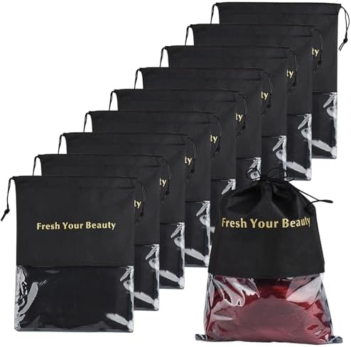 10 Pieces Wig Bags Hair Extension Storage Holder with Drawstring Hairpieces Ponytail Carrier Case Portable Dust Covers Large Size for Bundles, Wigs Tool, Gift and Travel (Large,Black) by Yundxi