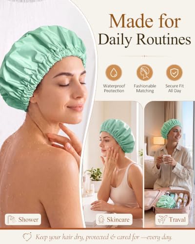 Edoneery Shower Caps for Women Reusable Waterproof, Shower Hair Cap - Image 4