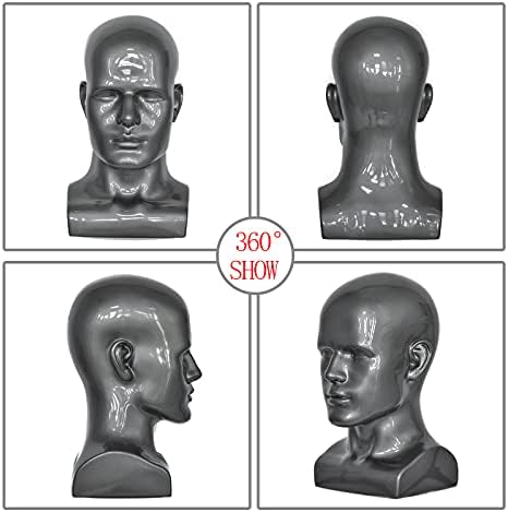 FanLin Male Mannequin Head Professional Manikin Head for Display Wigs Hats Headphone Mask Sunglasses Jewelry and Scravat Display Stand (Light grey) - Image 2