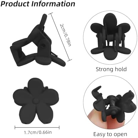 100Pcs Colorful Mini Flower Hair Clips Set, TEBIEKOY Small Hair Clips Mini Mouse Ear Hair Claw Clip Cute Jaw Clips Hair Pins Hair Barrettes Tiny Flower Hair Accessories for Women (Black) - Image 2