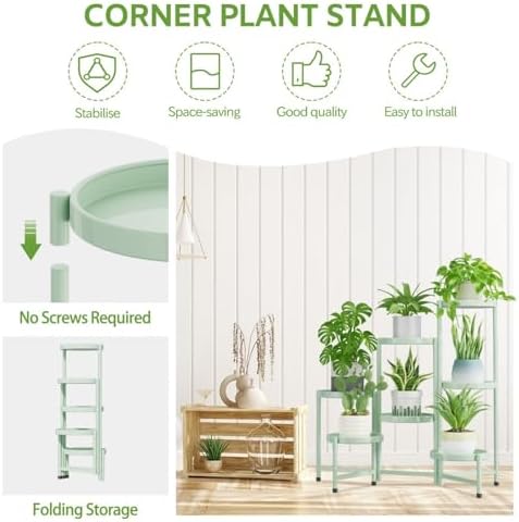 7 Tier Large Plant Stand Indoor Outdoor, 10 In Wide Tray, Green - Image 5