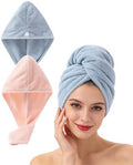 Lumimi Bath Pre Dry Hair Towel 2 Pack - Quick Dry Super Absorbent Lightweight Turban With Button - Drying Wrap for Shower Wellness, Pink Blue by Lumimi