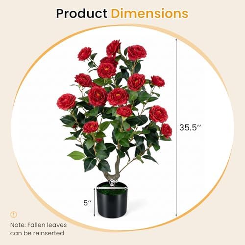 Goplus 35.5’’ Artificial Camellia Tree, Flower Plants Artificial Tree - Image 3