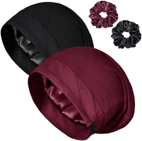 Satin Bonnets for Sleeping Adjustable Silk Lined Bonnet Sleep Cap Hair Wrap by ROYBENS