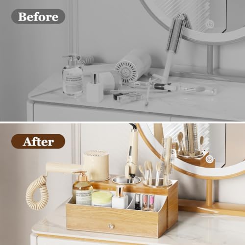 GFWARE Hot Hair Styling Tool Organizer with Drawer & 3 Cooling Cups, Wood - Image 6