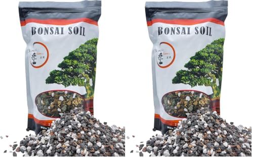Bonsai Soil All Purpose Mix | Fast Draining Pre Blend (2 Quart Bag) Plant | Pumice, Lava, Calcined Clay and Pine Bark ● Potting Pre Mixed Bonsai Plant Soil Mixture By The Bonsai Supply (Pack of 2) by TheBonsaiSupply
