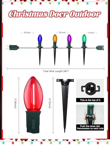 C9 Christmas Pathway Lights Outdoor, 38 Ft 25 LED Multicolor C9 Christmas Lights, Connectable Outdoor Waterproof Walkway Markers Light for Driveway Yard Garden Lawn Xmas Decorations - Image 2