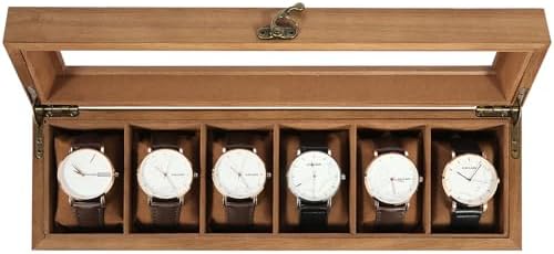 Uten Wooden Watch Box 6 Slot, Watch Display Case with Glass Lid, Brown by UTENHOMEGOODSCENTER