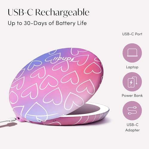 Fancii Taylor LED Lighted Travel Makeup Mirror, Rechargeable, 10x /1x Magnifying, Tru-Glow Lighting System, XL Large 5” Wide | Compact Mirror for Purses (Lovestruck) - Image 5