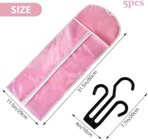 5Pcs 31.5in Hair Extension Holder Wig Storage Bag with Hanger, Pink - Image 3
