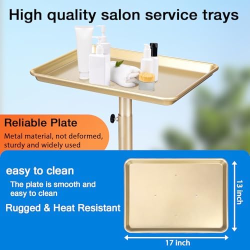 Salon Tray on Wheels, Champagne Gold Salon Service Tray Cart with Adjustable Height,Ideal Use As Salon Tattoo Tray&Medical Tray,No-Rusting - Image 3