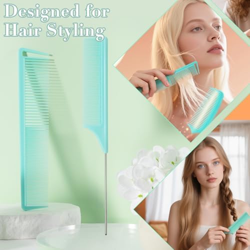 SALONSILK Mint Green 4PCS Professional Comb Set, Wide Tooth Rat Tail Fine Tooth Hair Combs, Braiding Cutting Barber Styling Curly Parting Set for Men and Women - Image 7