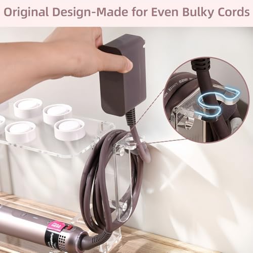 Dyson Airwrap Holder, Dyson Airwrap Wall Mount Clear Acrylic Organizer, Shark Hair Dryer Holder Stand with 8 Slots Cord Hook, Heat-Resistant Storage for Bathroom/Vanity UEMUSI - Image 3