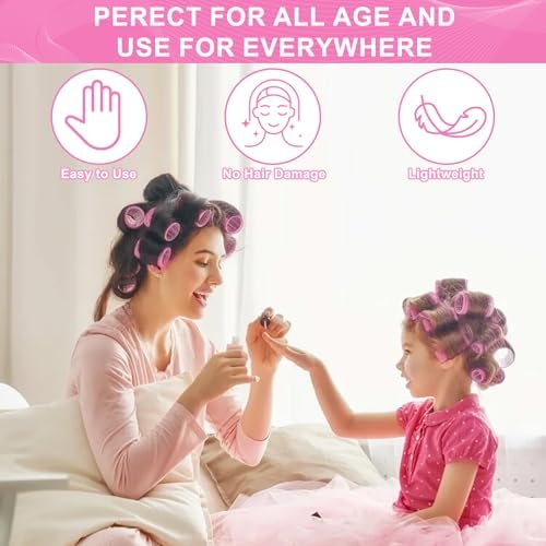 Hair Rollers, 12 Pack Hair Curler Small Hair Rollers for Women, Self Grip Hair Roller with Clips, Pink - Image 7