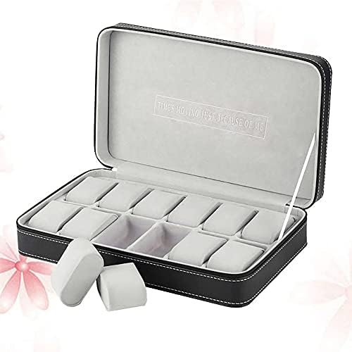 12 Slots Portable Watch Box, Waterproof Travel Zipper Watch Collector Storage Jewelry Box Case, Multifunction Storage Organizer for Cufflinks, Earrings, Bracelets (13 * 7.87 * 2.95inch) - Image 5