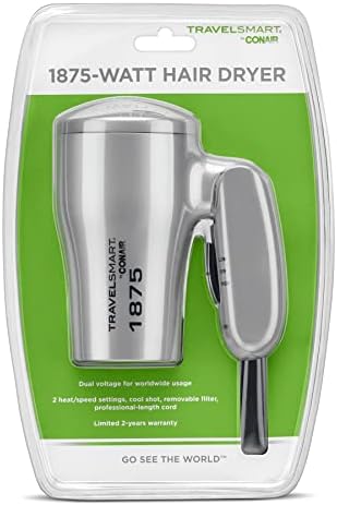 Conair 1875 Watt Compact Dual Voltage Travel Hair Dryer with Folding Handle, Grey (Pack of 4) - Image 6