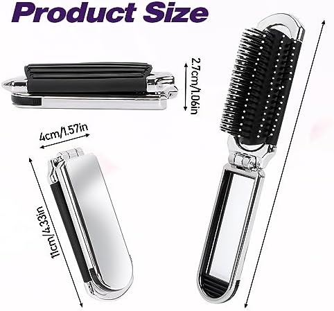 1 Pack Folding Compact Hair Brush with Mirror - Travel Pocket-Size Massage Comb for Hair Styling, Gym, Trips, and Purse (Removable Mirror) - Image 4