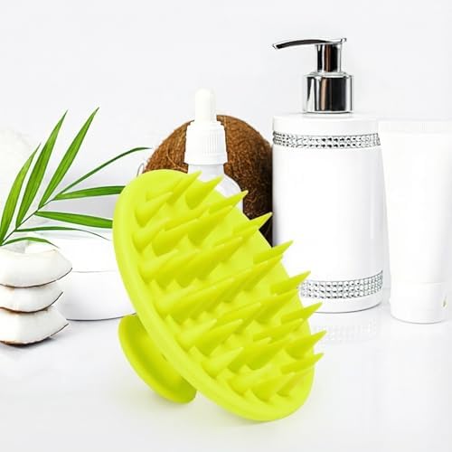 Silicone Scalp Massager Shampoo Brush, Scalp Brush for Hair Growth & Dandruff Removal, Hair Scrubber Scalp Stimulator Exfoliator Brush with Soft Bristles for Wet Dry Scalp Care (Fluorescent Green) - Image 5