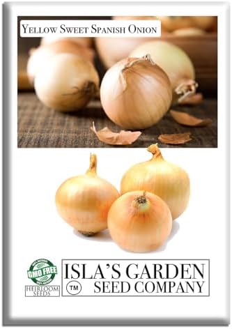 Yellow Sweet Spanish Onion Seeds (Allium cepa) – 750+ Non-GMO Heirloom Seeds by Isla’s Garden Seeds, Mild & Sweet Flavor, Large Golden Bulbs, Excellent for Cooking, Slicing & Storage, Garden Gift Idea by IslasGardenSeedsCompany