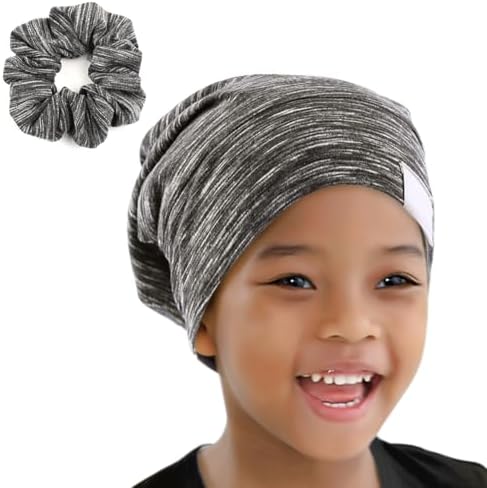 Kids Beanie Sleep Hats Bonnet for Night Sleeping Cap Silky Lined Satin Bonnet with Adjustable Elastic Band for Teens Toddler Child Natural Curly Frizzy Hair Cover(Grey Pale) by ELIHAIR