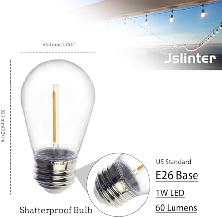 Jslinter 16-Pack S14 Outdoor String Light Bulbs for Patio Lights, 2200K, 1W - Image 2