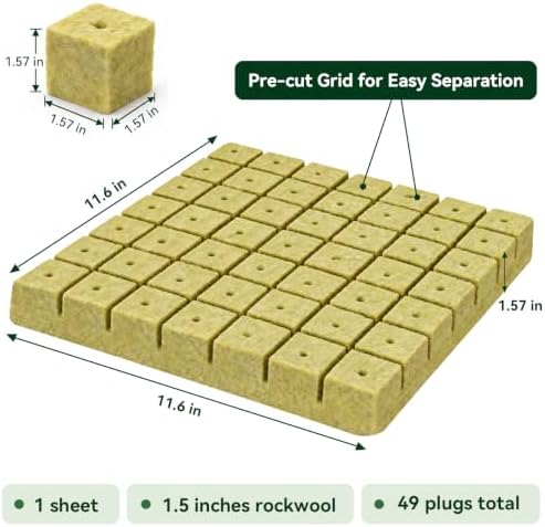 Halatool 1.5 Inch Rockwool Cubes for Hydroponic, 196 Pcs Seed Starter Plugs - Image 2