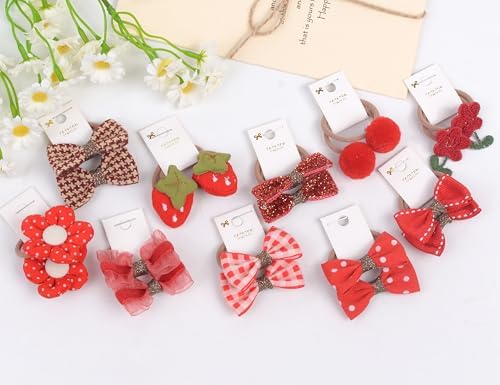 10 pairs Hair Ties With Bows 1.2 Inch Small, Ponytail Holders Pigtails Elastic Bands Hair Accessories For [Toddler] Kids [Baby] [Girl]s (Set-C) - Image 7