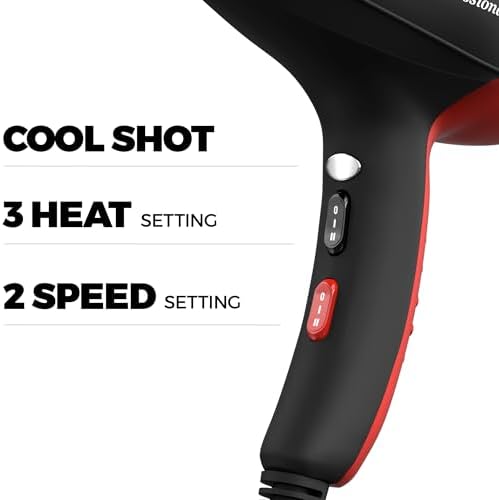 Professional Ionic Curly Hair Dryer with Diffuser, Black/Red - Image 6