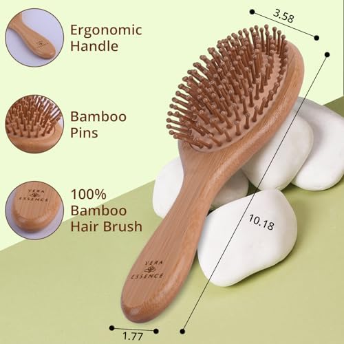 Bamboo Hair Brush for Women and Men, Wooden Paddle Hair Brush with Rounded Bamboo Pins for Gentle Detangling and Scalp Massage, for Thick, Thin, Straight, Curly, Wet and Dry Hair - Image 3