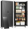 74" Metal Garage Storage Locker Cabinet with Wheels,Rolling Black Lockable Tool Cabinet with 2 Doors and 5 Adjustable Shelves, Steel Office File Cabinet for Home Office Warehouse Gym by BAOLIWO