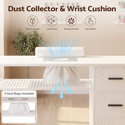 Manicure Table with Dust Collector and LED Display Cabinet (White) - Image 4