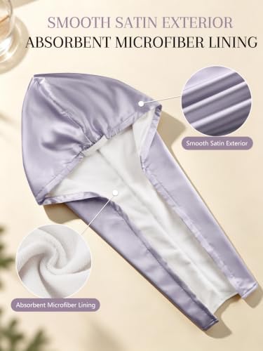 Satin Microfiber Hair Drying Towel Wrap, Fast Drying Turban for Women Mauve Grey - Image 2