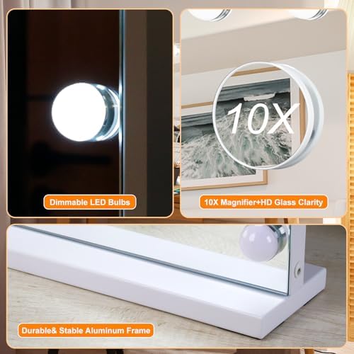 Moonee Vanity Mirror with Lights, Hollywood Lighted Makeup Mirror with 18 Dimmable Bulbs and 10X Magnification, 3 Colors Modes, Light Up Mirror, Gifts for Women, Girls,Dorm Room Essentials（32" x 24"） - Image 6