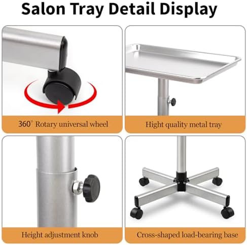 Salon Tray on Wheel, Metal Mayo Stand Tray, Use As Medical Tray, No-Rusting - Image 4