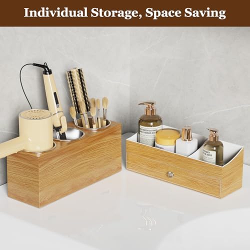 GFWARE Hot Hair Styling Tool Organizer with Drawer & 3 Cooling Cups, Wood - Image 5