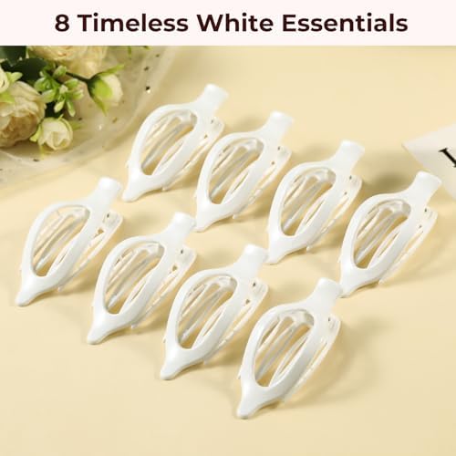 8 Pack Glossy White Flat Hair Clips for Women – Sleek Non-Slip Claw Clips with Strong Hold, Minimalist Hair Accessories for Bridal, Office, or Everyday Wear - Image 6