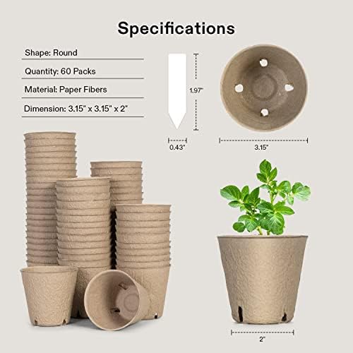 VIVOSUN Peat Pots, 120 Packs 3.15-Inch Seed Starting Pots with Drainage Holes, Round Nursery Pot, 20 Plant Labels for Flowers, Plants, Vegetables, 60Pcs - Image 2