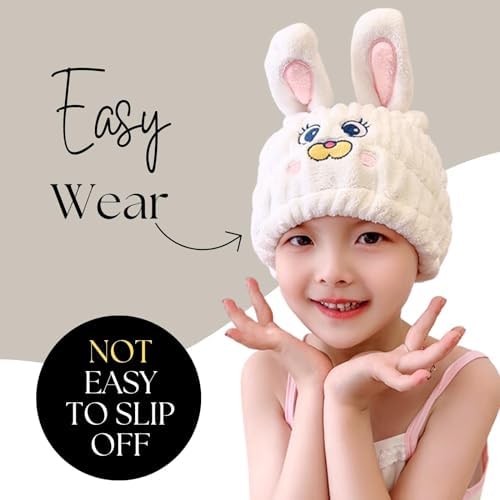 Microfiber Hair Towel Wrap for Kids, Bunny Toddler Quick Drying Cap - Image 3