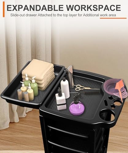 Hair Styling Salon Trolley Cart with Wheels and 5 Drawers,Rolling Cart for Hair Stylist, Beauty Salon Equipment,Tattoo(Black) - Image 3