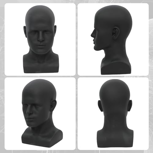Male Mannequin Head Professional PVC Manikin Head for Display Wigs Hats Headphone Mask Sunglasses Scarf Jewelry Display Stand (Black) - Image 3