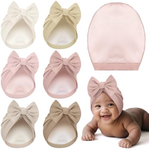 6 Pcs Newborn Satin Bonnet for Infant 0-6 Months by Bunnycool